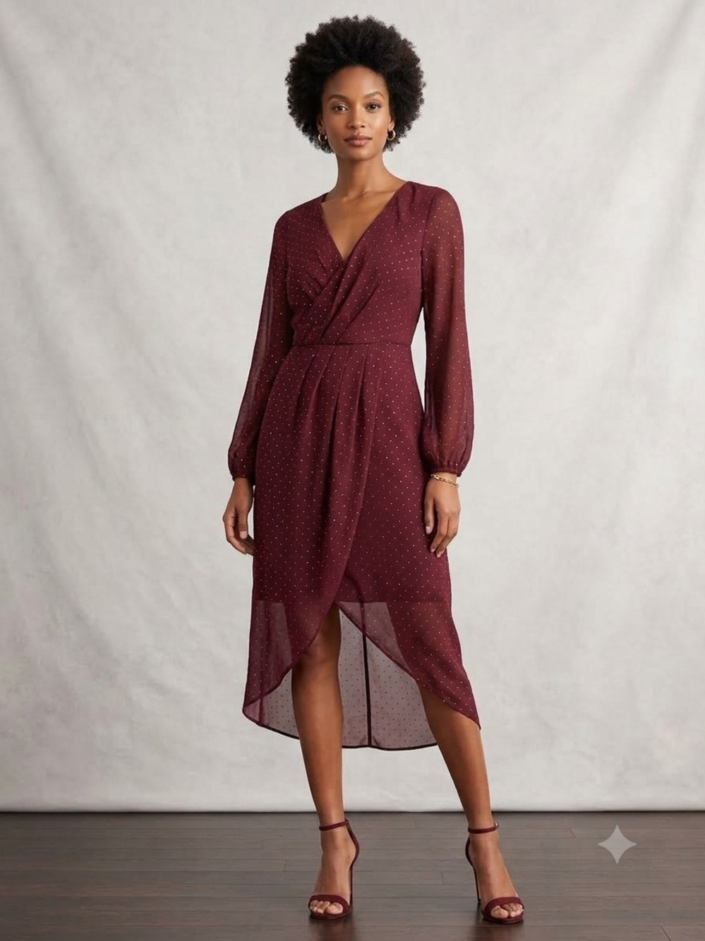 😍Cooper  St Dress  Burgundy with Sheer Long Sleeves Size 6